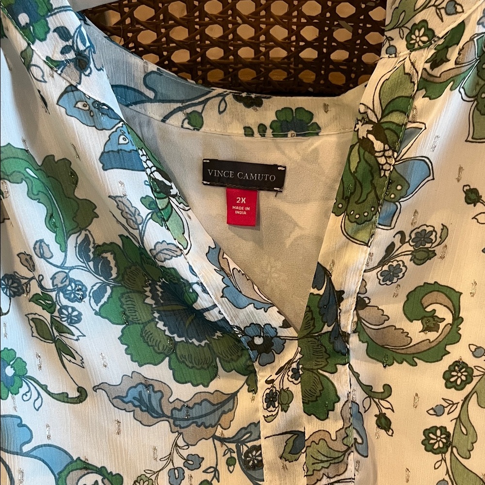 Vince Camuto Men's Casual Floral Shirt - Green and Blue